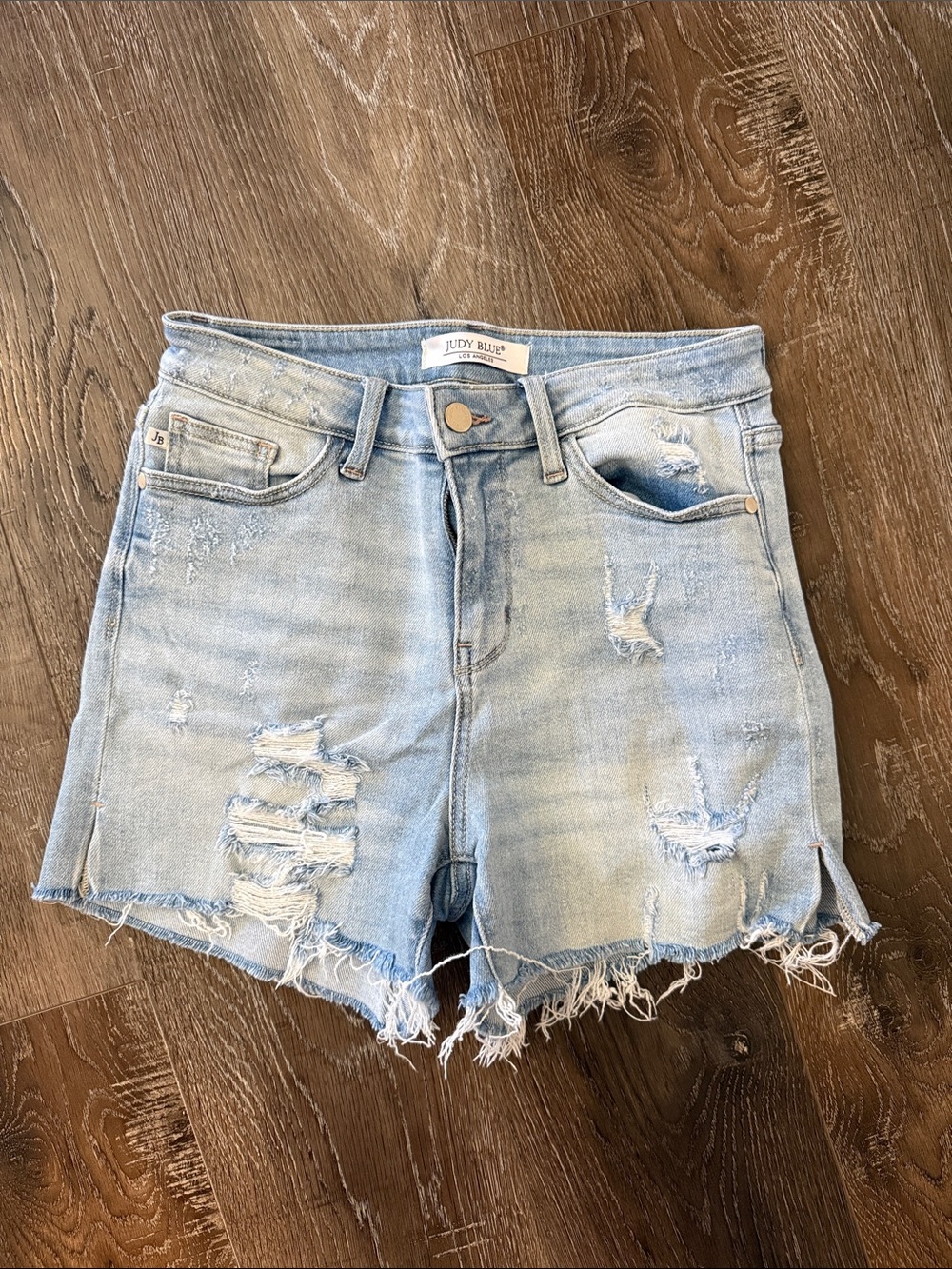 Judy Blue Light Blue Distressed High-Rise Denim Shorts